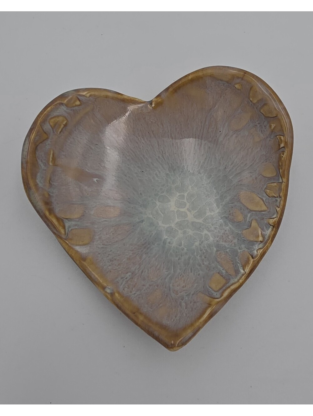 Handmade Artesian Raku Art Pottery Heart Trinket Dish, Moonglade Designs